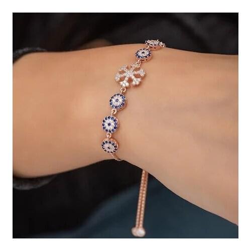 925 Sterling With Lift Evil Eye Snowflake Bracelet Women Silver Bracelet
