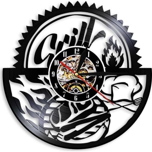 Family Reunion BBQ Party Wall Clock Personality Gril Barbecue Vinyl Record Wall Clock Watch Kitchen Clock Wall Decor