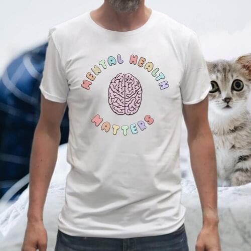 Colored Mental Health Matters Brain T-Shirt funny 100% Cotton graphic women grunge Fashion casual quote unisex tshirt top tee
