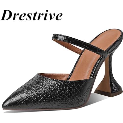 Drestrive Women Pumps Snake Pattern Pu Leather Pointed Toe 2021 Summer Fashion Thin High Heel Shoes Girl Sandals Mary Janes Mule