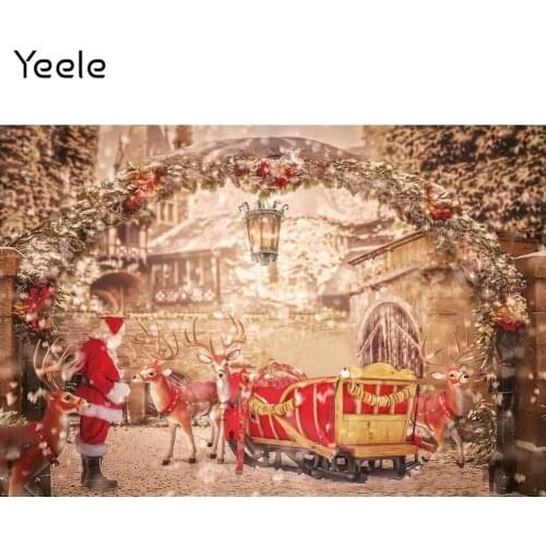 Yeele Photocall Christmas Backdrops Arch Flower Door Santa Claus Sled Photography Baby Background Photographic For Photo Studio