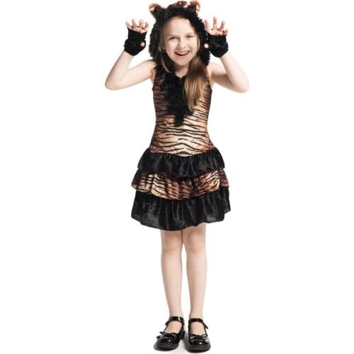 Halloween cosplay costumes Jungle tiger Animal costume Dress / Gloves Tigress tail uniforms Carnival costume for girls