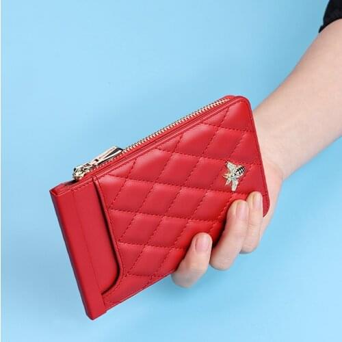 Beautiful sheepskin womens card bag new trend multi function wallet fashion high grade card cover zipper card holder
