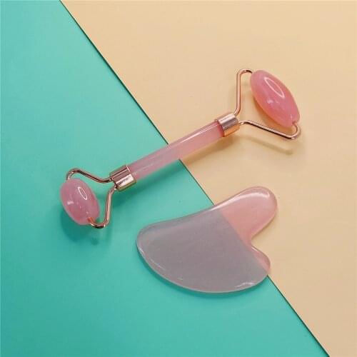 2pcs/Set Resin Gua Sha Stone For Face Massage Rose Quartz Jade Stone Face Massage Roller Gua Sha Scraper Board Face Guasha