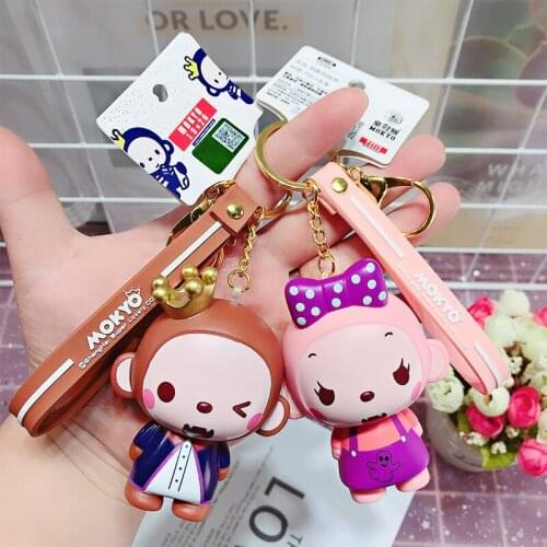 Cute Cartoon Mokyo Monkey Couple Animal Keychain Key Chain Women Kids Toys Rubber Trinkle Key Ring Chains Car Bag Charm D784