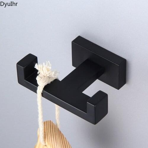 Fashion dumb black double coat hook modern minimalist living room bathroom 304 brushed gold stainless steel double hook