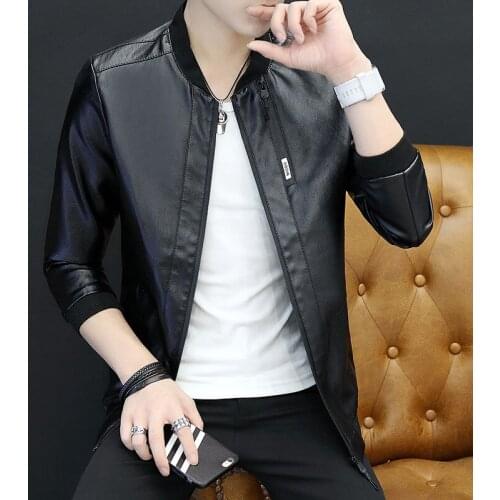 2020 Autumn Winter Mens Leather Coat Korean Slim Fit Leather Baseball Collar Casual Outwear For Man PU Jacket Asian Size