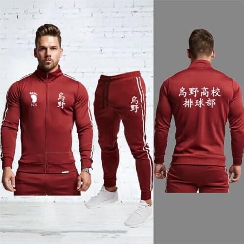 Mens Sportswear New Autumn Winter Two Piece Sets Sports Suit Jacket+Pant Sweatsuit Womens Print Karasuno High School Tracksuit