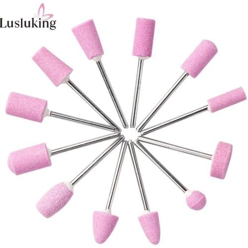 12 Style Set Manicure Pedicure Grinding Polishing Head Cutters Nail Art Drill Bits Pink Quartz Accessory Tool For File Electric