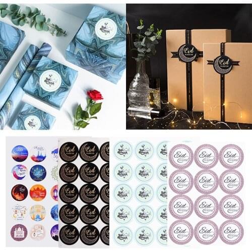 120pcs Black Eid Mubarak Sticker Paper Ramadan Kareem Stickers Gift Bag Label Seal Sticker Islamic Muslim Party Decor Supplies