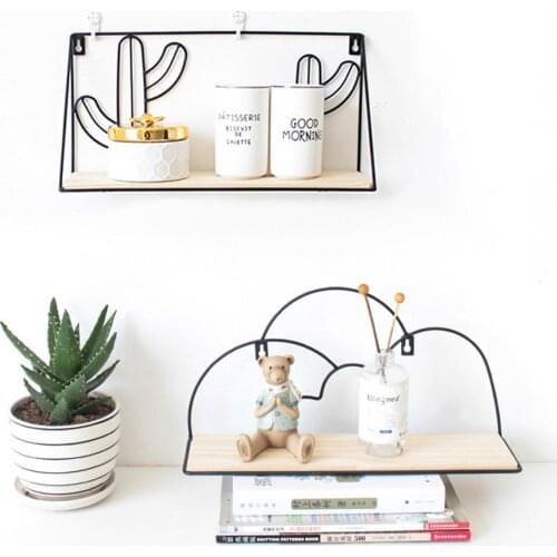 Nordic Cactus Dormitory Wall Shelf Living Room Decoration Free Punching College Wall Hanging Storage Artifact