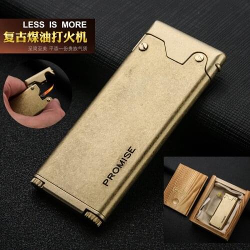 New Ultra Thin Gas Inflatable Lighter Old Retro Copper Convenient Lighter Mens Smoking Accessories Gadget