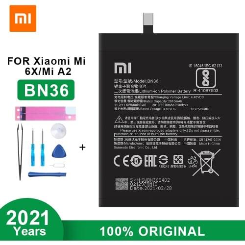 Original Xiaomi BN36 Battery for Xiaomi Mi6X Mi 6X MiA2 Mi A2 2910mAh Phone Battery With Battery Tools