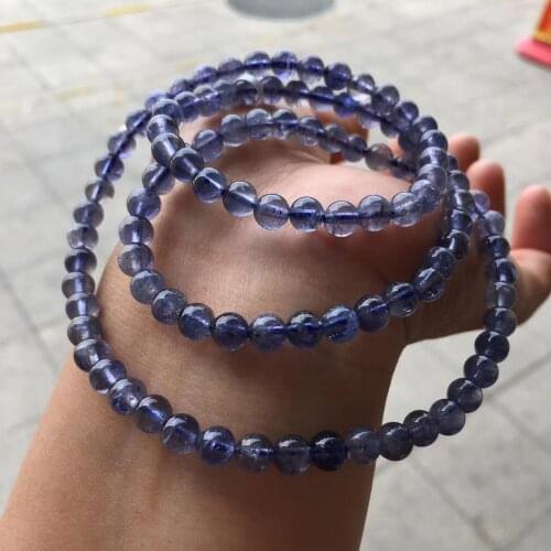 6mm Certificate Natural Blue Dichroite Cordierite Iolite 3 Laps Bracelet For Women Charm Crystal Bead AAAAA