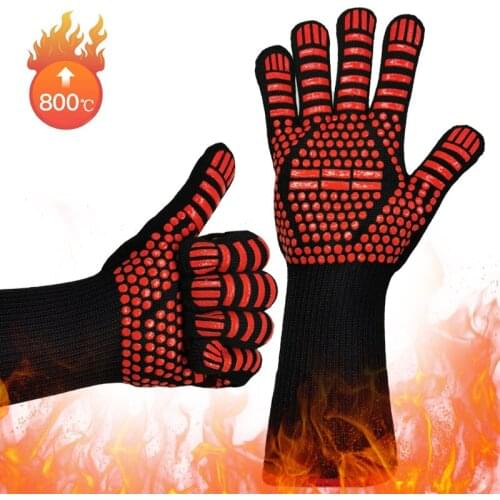1PC BBQ Gloves High Temperature Resistance Oven Mitts 32CM 800 Degrees Fireproof Barbecue Heat Insulation Microwave Gloves