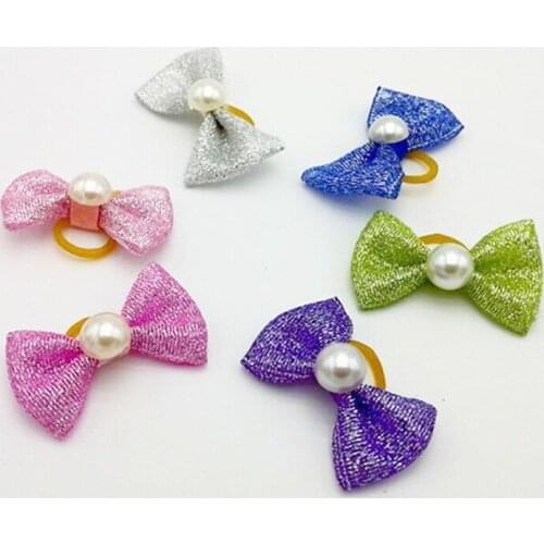 Pet small handmade silver jewelry and flower butterfly bow head dog band pearl band100pcs