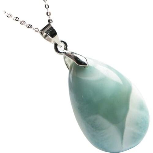 Genuine Natural Blue Larimar Gemstone Water Drop Crystal Bead Woman Men Necklace Pendant 26*17*7mm