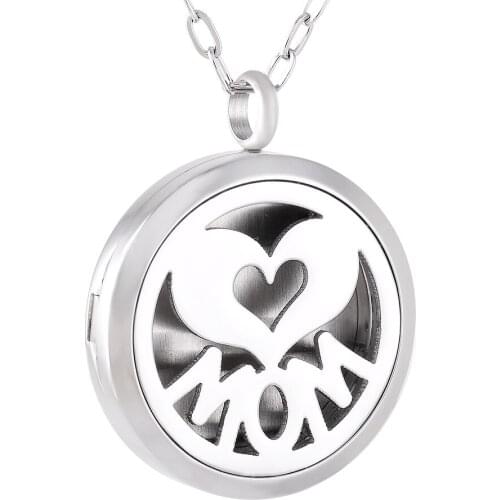 IJP0163 Love MOM Stainless Steel Aromatherapy Keepsake Pendant Essential Oils Diffuser Perfume Free12 Pads Necklace Women Gift