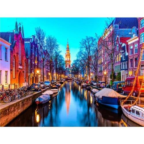 Full Square Drill Diamond painting Amsterdam Street Bridge DIY 5D Diamond mosaic Diamond embroidery Cross stitch kits