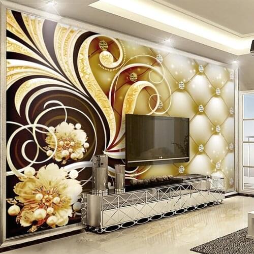Custom Mural Wallpaper 3D Stereo European Style Luxury Diamond Flower Soft Roll Wall Painting Living Room TV Sofa Wall Papers 3D