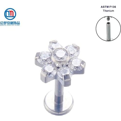 Lip Piercing Titanium ASTM F136 Implant Grade Internally Threaded White Flower Labret Stud