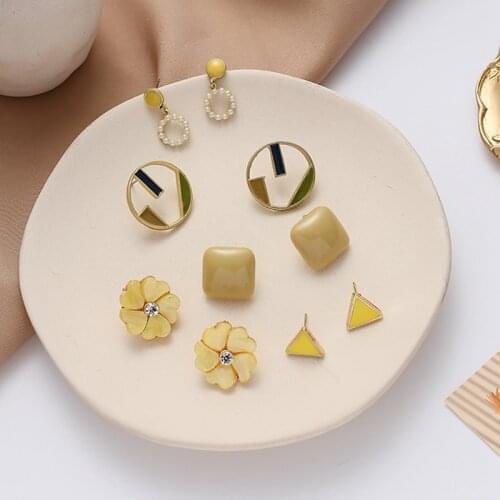 Fashion Resin Geometric Stud Earring New Hot Sale Trendy Super Shiny Cubic Zircon Flower Earrings for Women Wholesale Jewelry