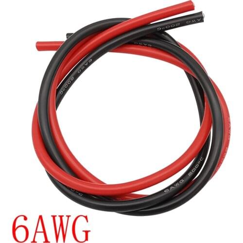 1 Meter Black + 1 Meter Red 6AWG Silicone Wire 6 AWG Flexible Cable Heat Resistant Soft Silicone Wire Cable
