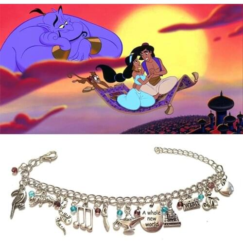 Fairy Tale Aladdin Vintage Charms Bracelet Bangles Crystal Beads Silver Chain Links Bracelets Christmas Jewelry