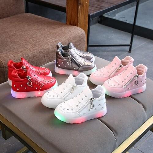 Patchwork Children Casual Shoes Hot Sales LED Lighted Sneakers Kids Princess Girls Baby Toddlers 2021