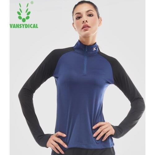 Vansydical Sports Tunic Women Fall Winter Elastic Yoga Skins Dry Tight Clothes Half Zippers Sugar Shampoo Breathable Gowns