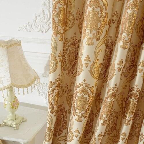 European Style Curtains for Living Dining Room Bedroom Gold Leather Jacquard Curtains Yarn-dyed Jacquard Curtain Fabric Custom