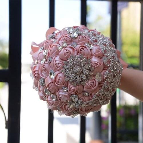 Women Handle Bridal Bouquets Brooches Bouquet Crystals Beaded Bridal Party Wedding Accessories