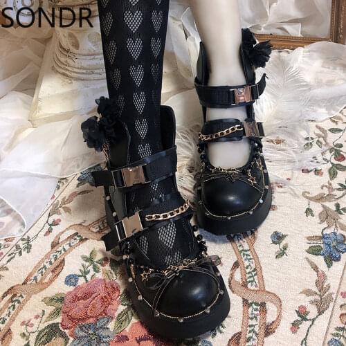 Womens Round Toe Platform cross Ankle Boots Cut Out Chunky Heel Belt Buckle Metal Chains Gothic Punk Shoes Creepers DIY Cosplay
