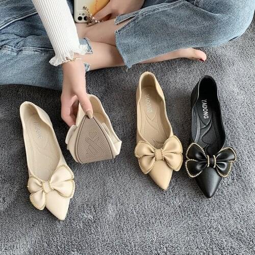 Summer Shoes Ladies Casual Female Sneakers 2021 Fashion Womens All-Match Round Toe Crystal Flats Bow-Knot Shallow Mouth Modis