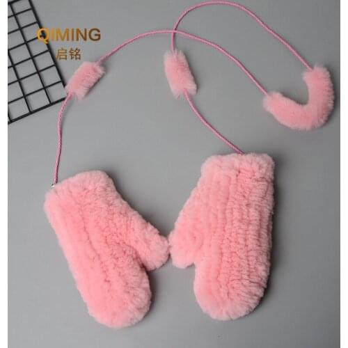 Women Real Fur Gloves Handmade Knitted 100% Natural Rex Rabbit Fur Mittens Girls Winter Warm Soft Genuine Fur Glove Plush