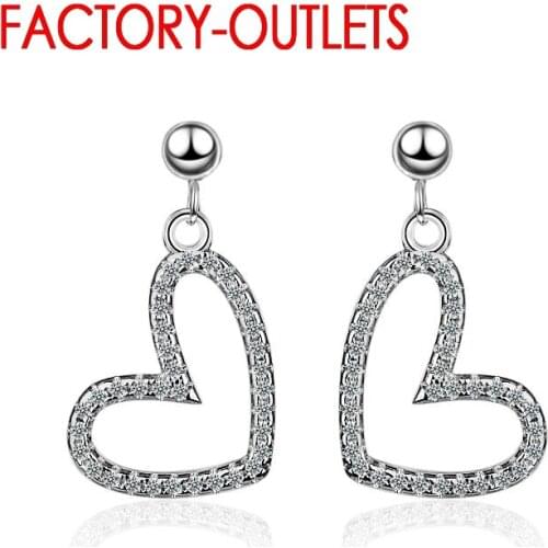 New Popular Trend Heart Pendant 925 Sterling Silver Earrings For Women Shinny Korean Earrings With Sparkling Crystal Wholesale