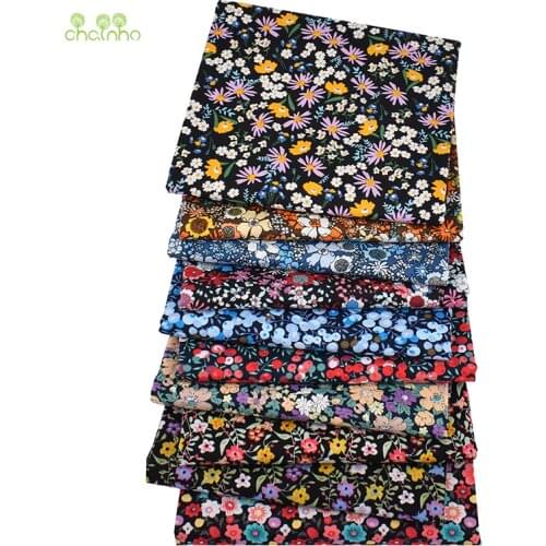 10pcs/Iot,Deep Pattern Poplin Material For Baby&Children, Black Floral Print Patchwork Cloth,Plain Cotton Fabric,PCC006,48x48cm