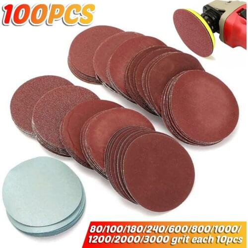 100/200Pcs 5/3/2 Inch 125mm Round Dry Sandpaper Glue Backing Pad Disk Sand Sheets include Grit 80-3000 Hook And Loop Sanding