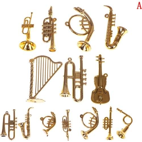 7/14pcs Mini Plastic Musical Instrument Gold Christmas Tree Hanging For Friends Collecting Musical Cute Pendant Xmas Decor