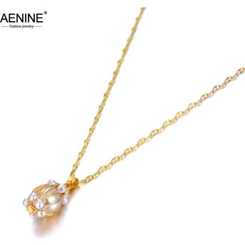 AENINE Trendy Bohemia 316L Stainless Steel White Simulated Pearl Necklaces Lovely Pendant Choker Necklace For Women AN20076