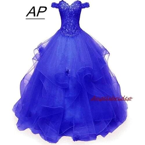 Royal Blue Ball Gown Quinceanera Dresses 2021 For 15 Years Beaded Sequins Tulle Sweet 16 Dresses Formal Princess Party Dresses