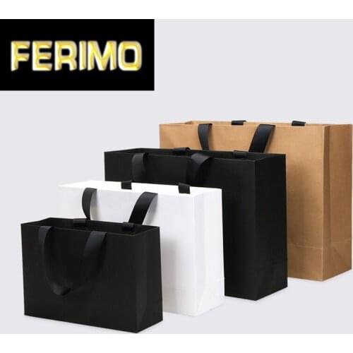 White/Black/Kraft Large Gift Bag Recyclable DIY Paper Bags For Clothes Wedding Birthday Party With Handles Celebration Decor