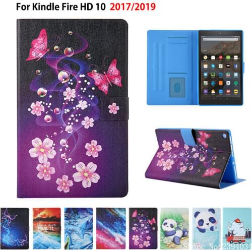 Case For Amazon Kindle Fire HD 10 2019 2017 9th 7th Gen Tablet 10.1" Smart Cover Funda Cute Painted Flip Stand Shell Coque