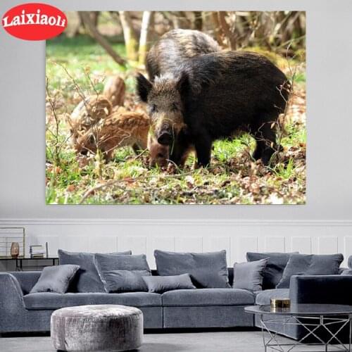 Wild boar family Diamond Painting sale 5D Square round Rhinestones Photo custom Diamond Embroidery Mosaic Handmade laixiaoli
