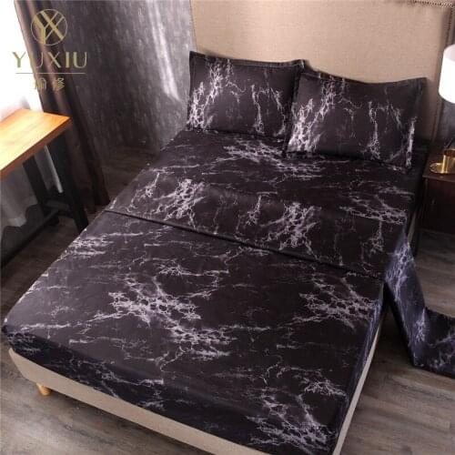 YuXiu Marbling Flat Sheet Sets Fitted Sheets Cover Pillowcases Linen Bed Covers Black Gray Purple Twin Full Queen King Sizes
