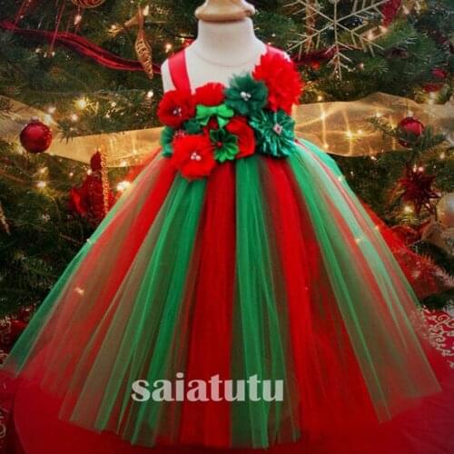 Red Green Girls Dress New Year Princess Children Wedding Dress Gown Kids Dresses Tutu Party Birthday Dress Christmas Vestido