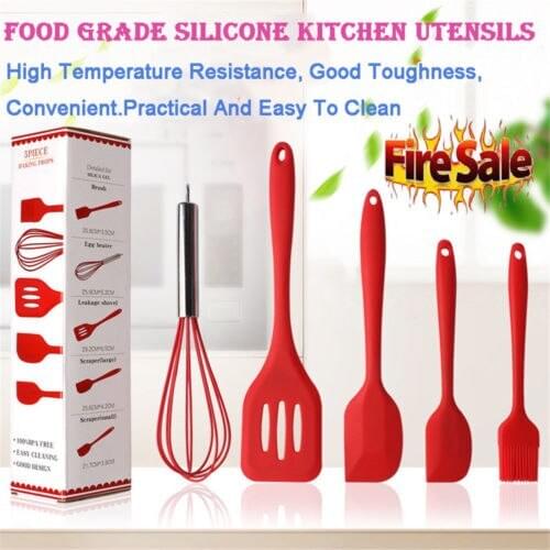 Red New Chef Craft 5 Piece Silicone Kitchen Tool and Utensil Set Cooking Utensils Non-Stick Kitchenware Tool Sets