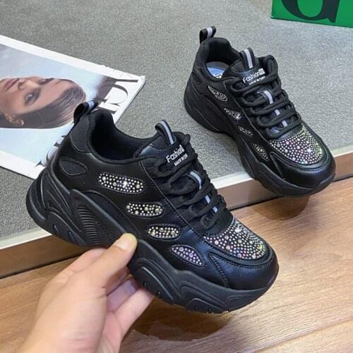 Womens Vulcanized Shoes Luxury Rhinestones Sneakers Women Casual Platform Shoes 2021 Autumn Fashion Design Reflective Sneakers