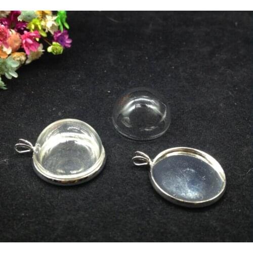 100ets/lot20mm wholesale glass dome with connector base glass globe glass vial pendant jeweley glass bottle cover diy necklace