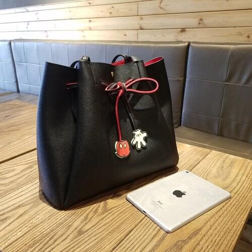 Disney Mickey mouse lady fashion handbag shoulder PU clothing accessories High capacity leisure drawstring Satchel bag
